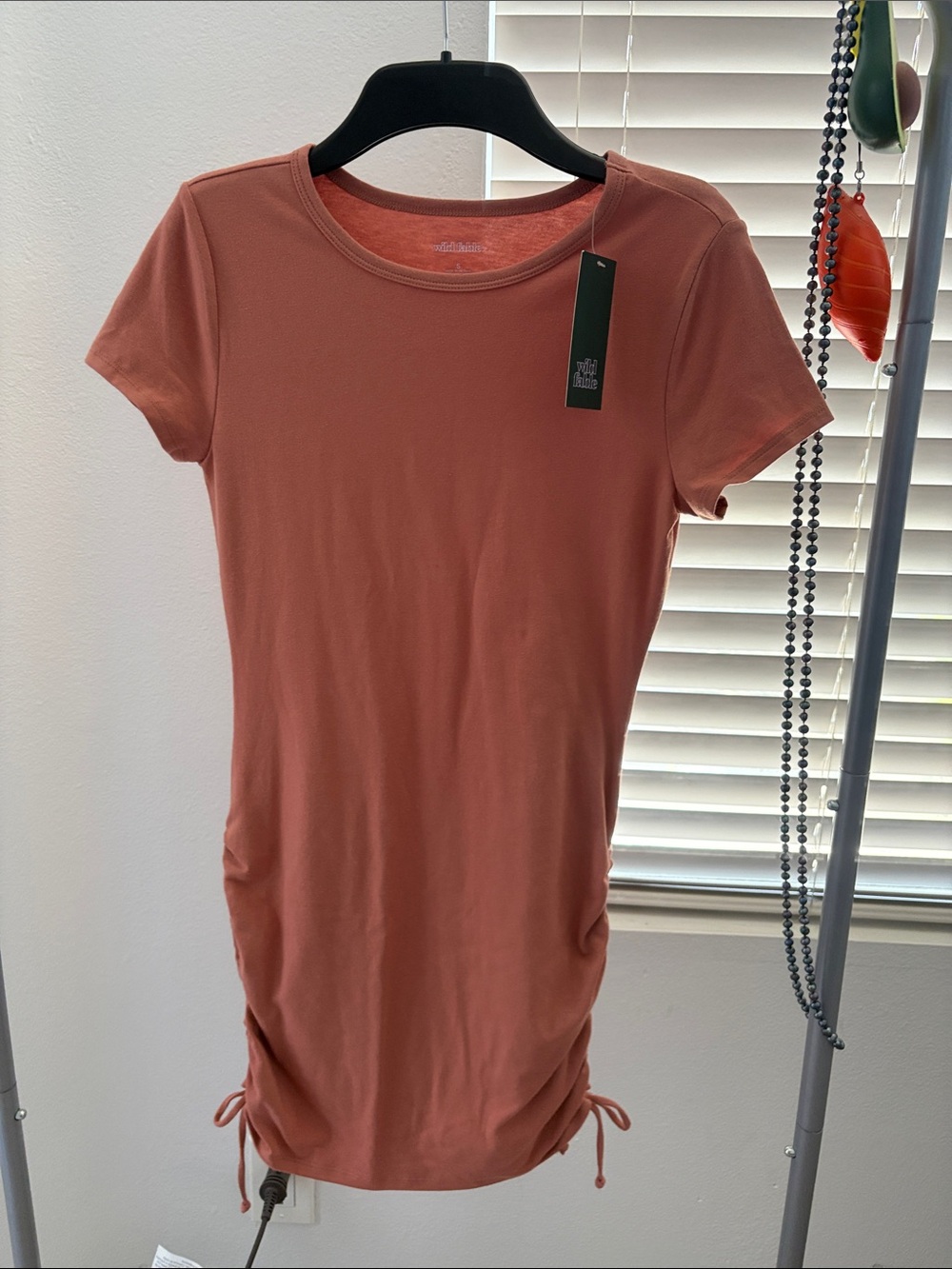 Target Brown Short Sleeve Drawstring Tee Dress